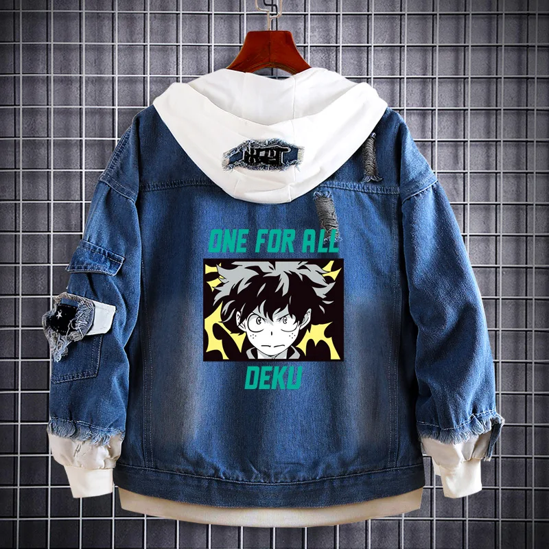 

Anime Hoodie My Hero Academia Denim Cotton Men Midoriya Izuku Bakugou Katsuki Todoroki Shoto Jacket Oversized Hip Hop Hoodies