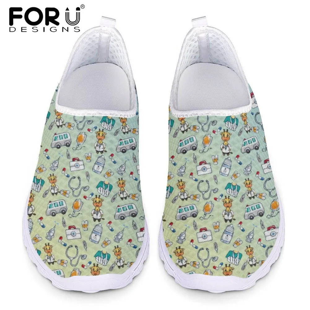 

FORUDESIGNS Cute Cartoon Nurse Cow Pattern Slip on Women Flat Shoes Ladies Flat Shoes Casual Air Mesh Breathable Summer Sneakers
