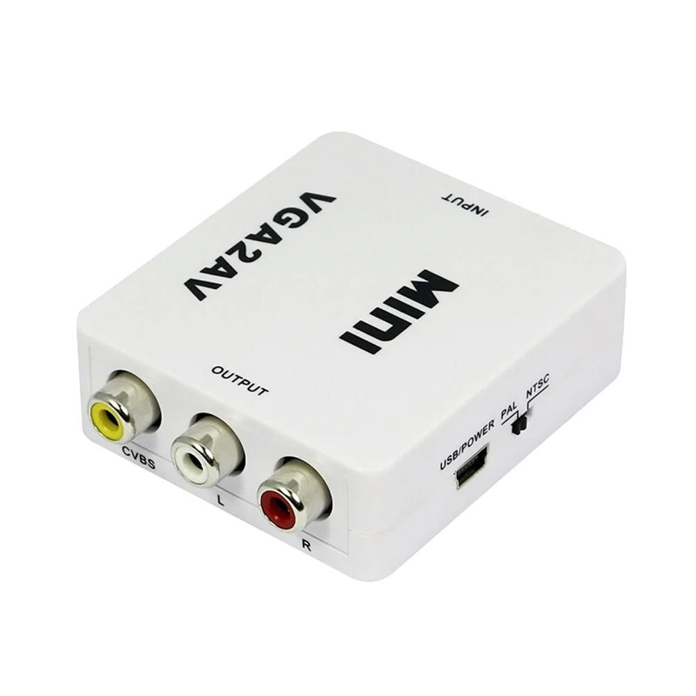 

1080P Mini VGA to AV RCA Converter PC to TV PAL NTSC Adapter (White)
