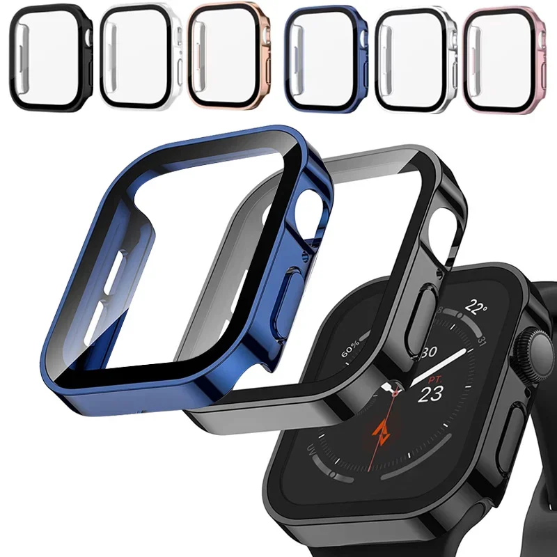 Фото Гальваническое водонепроницаемое фотостекло для Apple Watch 7 8 45 мм 41 мм 44 мм 40 мм, Защитное стекло для экрана, бампер для iWatch 4 5 6 SE 7 8 9 №1