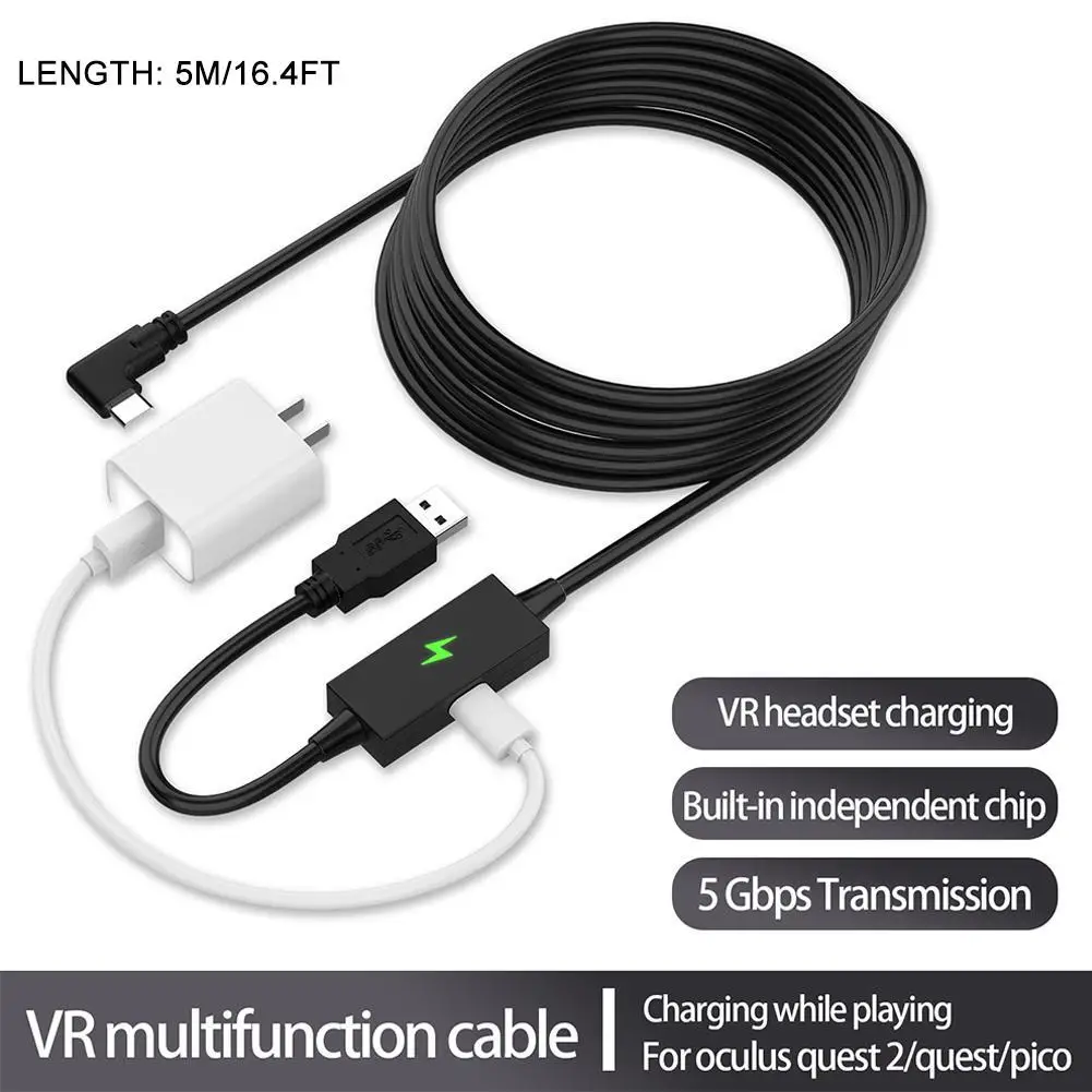 

5Gbps Data Transfer 5m Charging Cable USB3.2 Gen2 to Type-C for Oculus Quest 2 Link Cable VR Headset for PICO 4 Accessories
