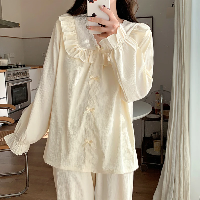 Женский пижамный комплект с нагрудной подушечкой осень 2024 милая Хлопковая