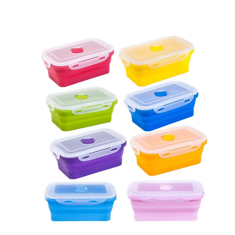 

Foldable platinum silicone lunch box fresh-keeping box student lunch box storage box outdoor picnic box four-piece set