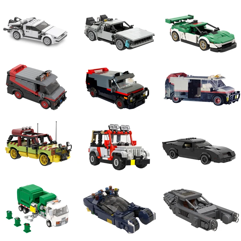 

Back to Future Car Building Blocks Jurassic Patrol Car A-Team Van Fiated Hondaed Ford Gran Torino Chevrolet Brick Toy Child Gift