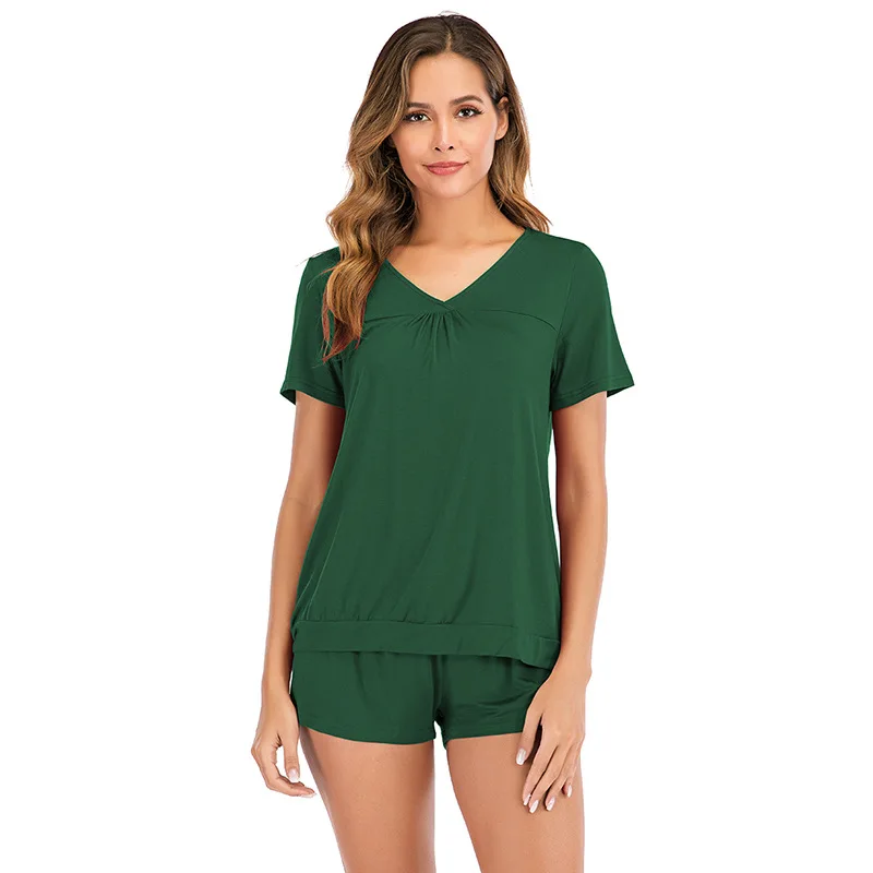 2023 New Style Women's Two-Piece Pajama Suit, Summer Simple Short Sleeve Shorts Modal Home and Sports Clothes,Leisure Nightwear