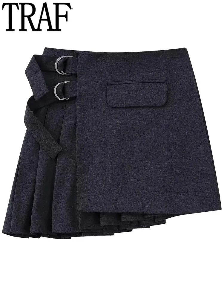 

Юбка-мини женская плиссированная ассиметричная, с завышенной талией, серого цвета