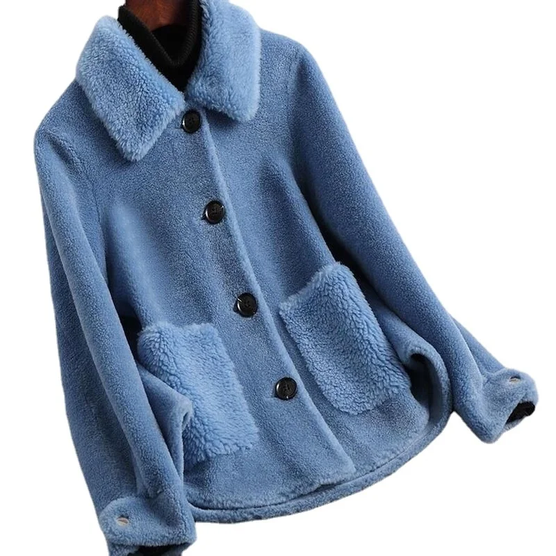 Woman 2023 Winter New Genuine Fur Sheepskin Coats  Ladies Loose Casual Wool Outwear Female Thick Warm  Sheep Shearing Jacket B18
