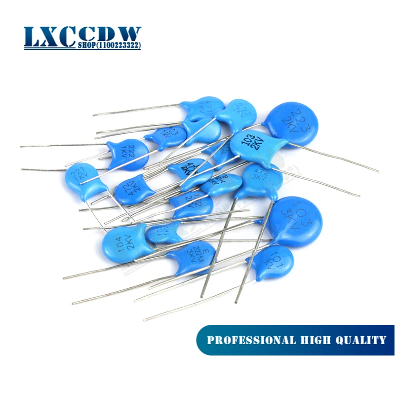 20pcs High voltage Ceramic Capacitor 3KV 2KV 1KV 5PF 10PF 20PF 22PF 27PF 30PF 47PF 100PF 220PF 1NF 2.2NF 3.3NF 4.7NF 10NF 22NF |
