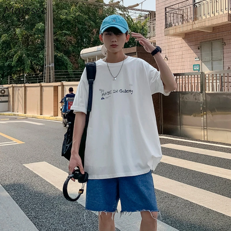 

T-shirts Men Print Fashion High Street Summer Hip Hop Chic Loose Teens Ulzzang O-neck Half-sleeve Students Multi-color Leisure