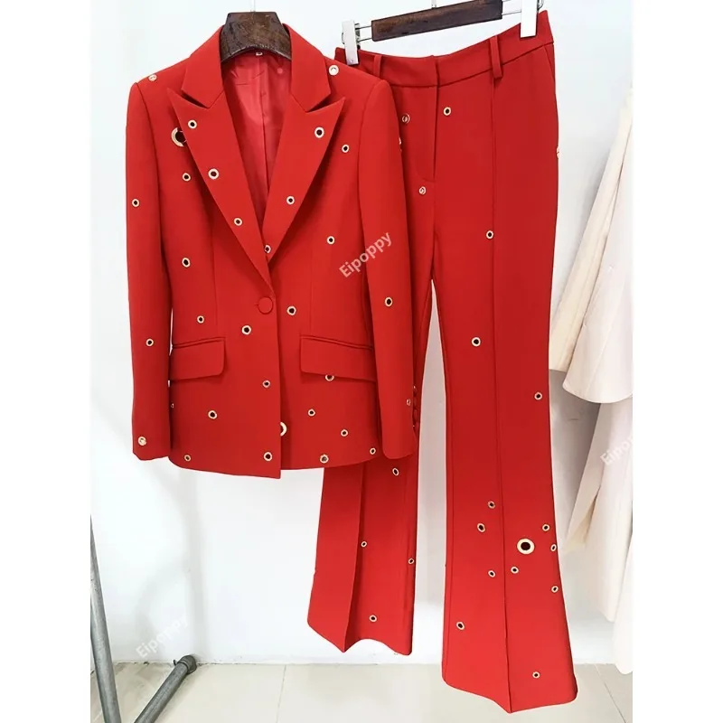 Женский костюм из блейзера и брюк подиумный облегающий двух предметов блейзер с