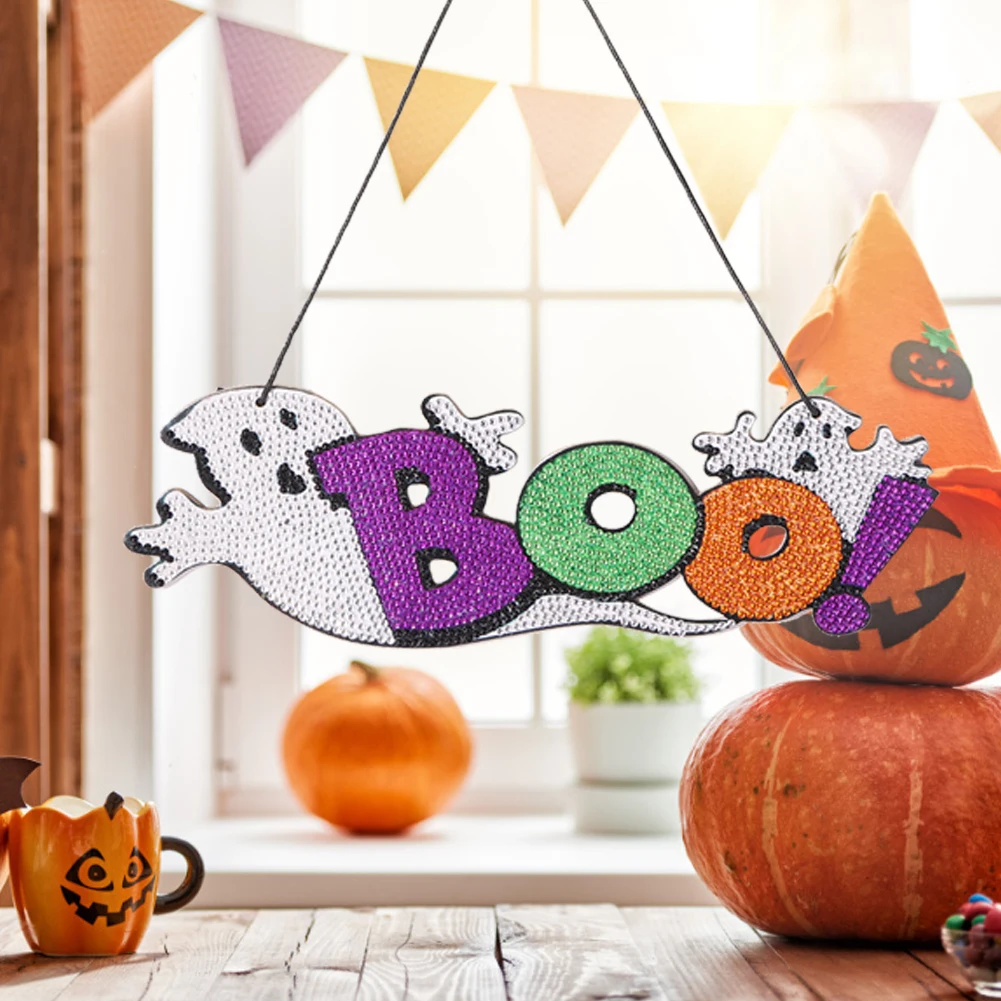 

Хэллоуин DIY алмазная живопись кристалл настенный подвесной комплект искусственное Рождественское украшение подарок Хэллоуин окно подвесн...