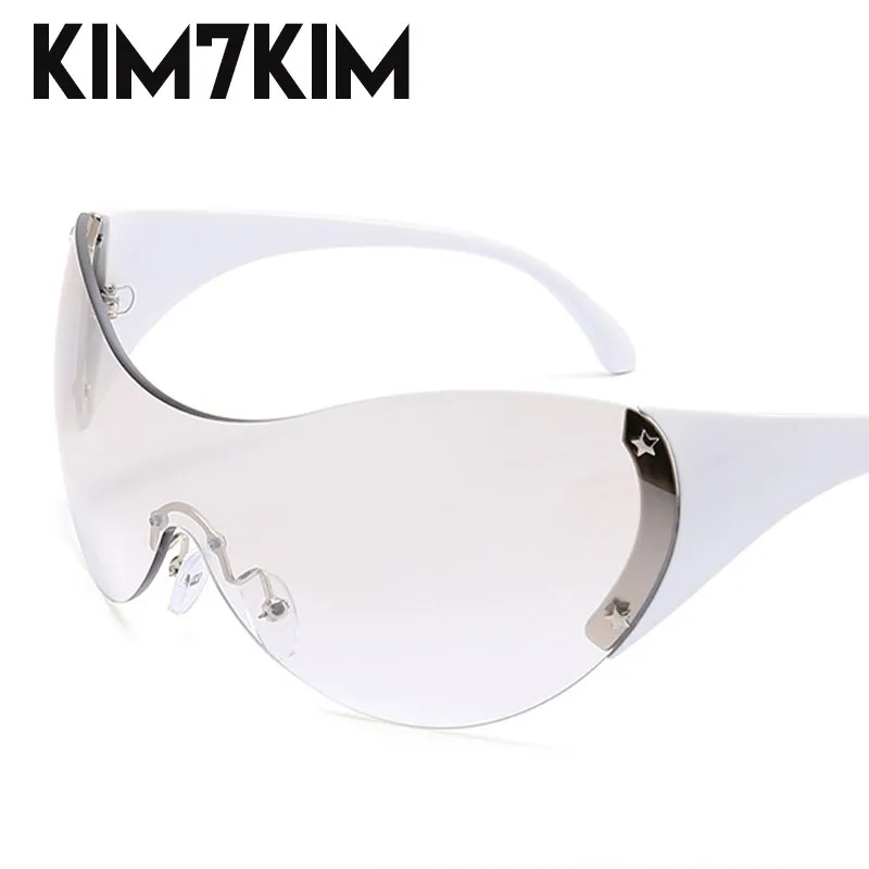 Oversized Rimless Y2k Star Sunglasses Women 2023 Trending Punk One Piece Sun Glasses Men Sports Goggles Futuristic Ski Sunglass