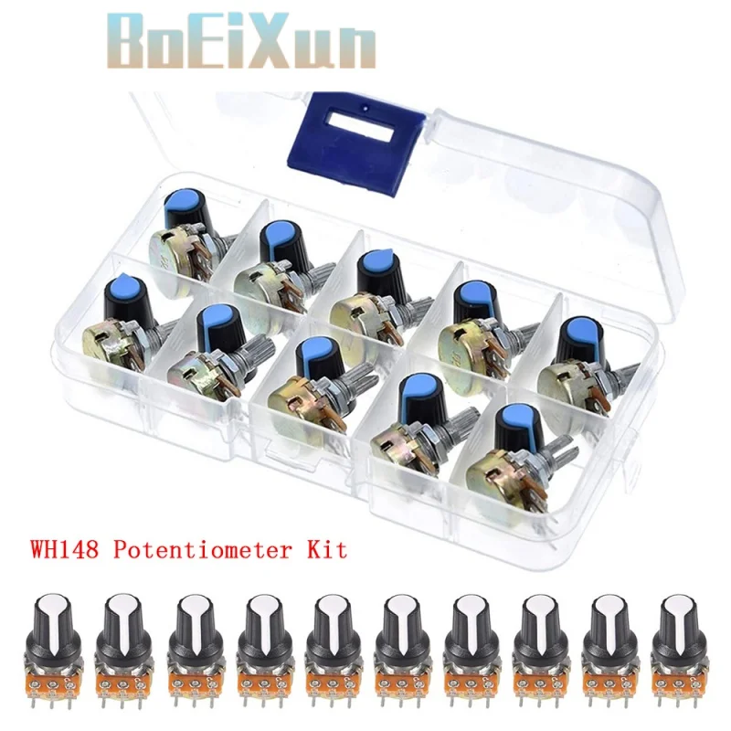 

B1K 2K 5K 10K 20K 50K 100K 250K 500K 1M WH148 Potentiometer Kit 15mm/20mm Linear Taper Rotary Potentiometer Resistor 3pin + Cap