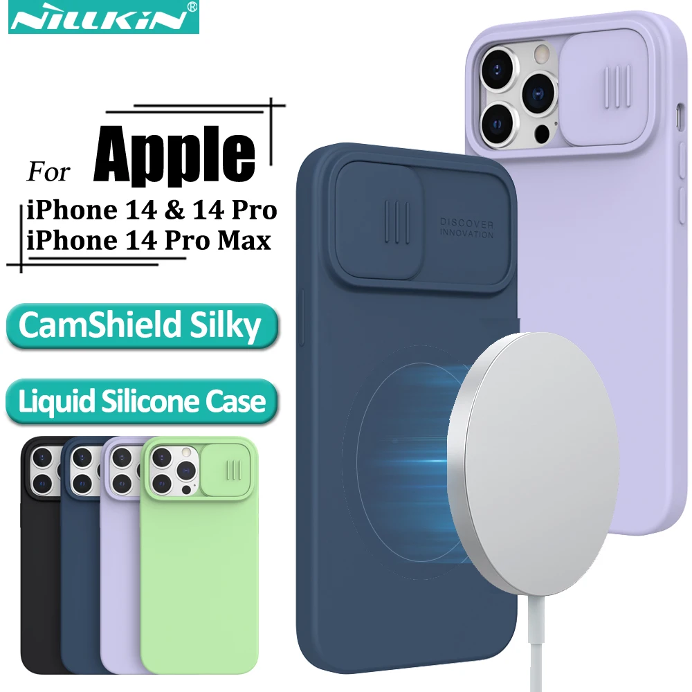 Nillkin CamShield Silky Magnetic Silicone Case for for iPhone 14 Pro Max, Protection Cover with Slide Camera Cover 13 14 Plus