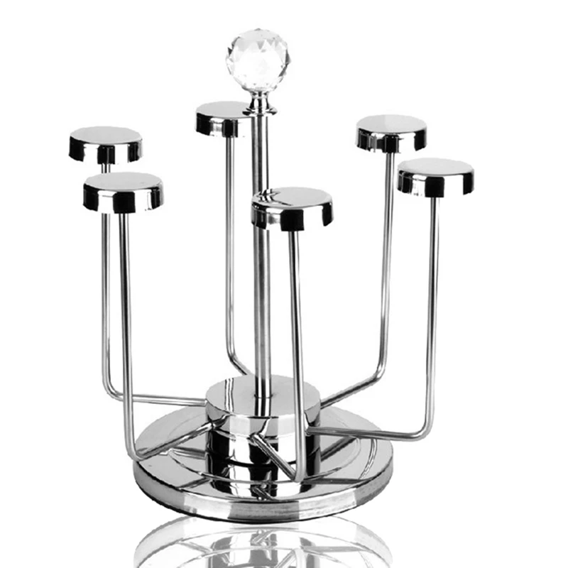 

Rotating Cup Mug Glass Holder Rack Stainless Steel 6 Cups Drying Rack Stand Made Stainless Steel