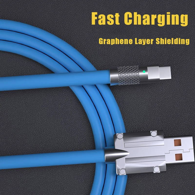 

66w USB Type C Cable USB-Lightning/Micro usb/Type C 2 in 1 Fast Charge Zinc Alloy Silicone Cable for iPhone14 13 Pro Max Xiaomi