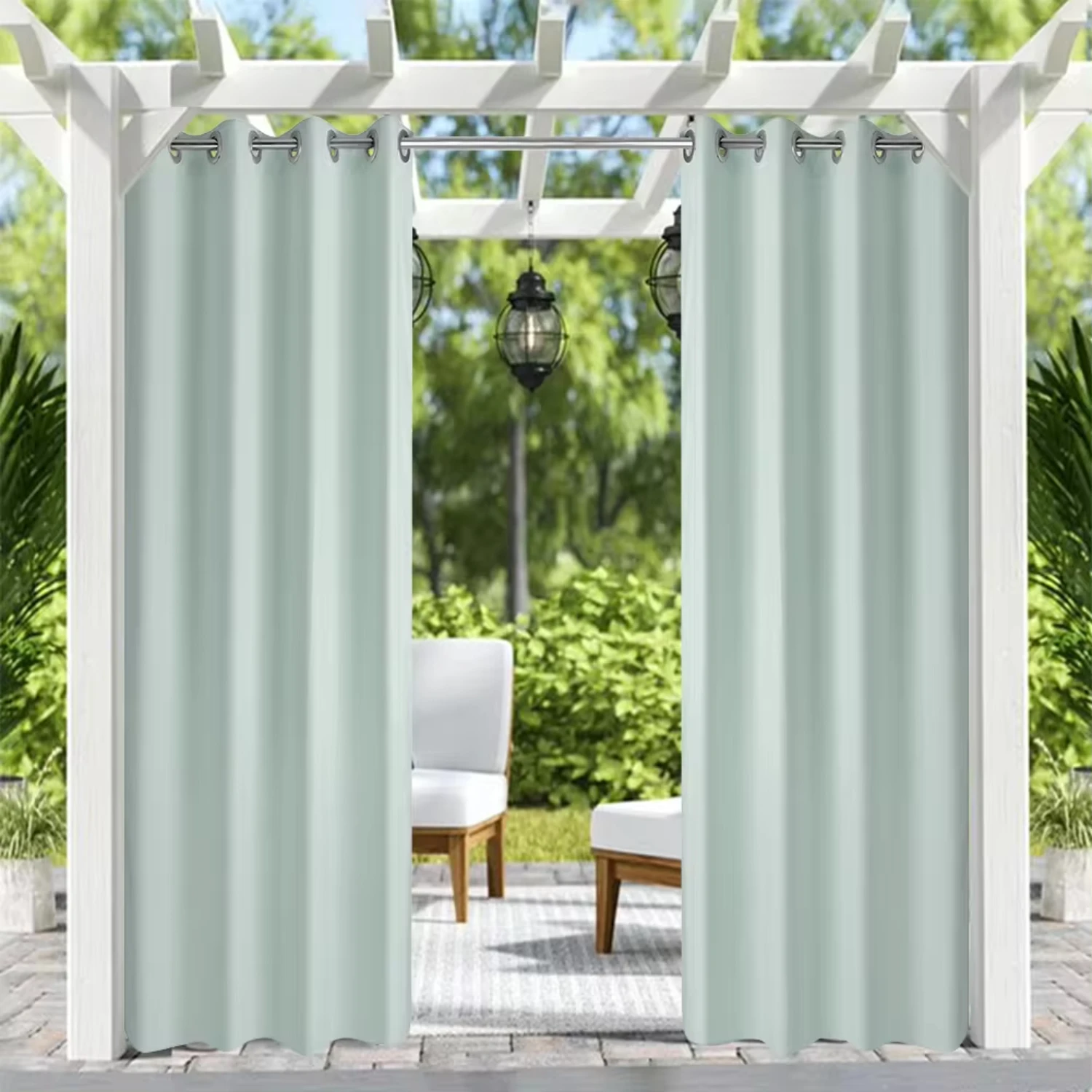Greyish White Grommet Privacy Curtain Panel for Patio Porch Gazebo Cabana 50" W x 120" L