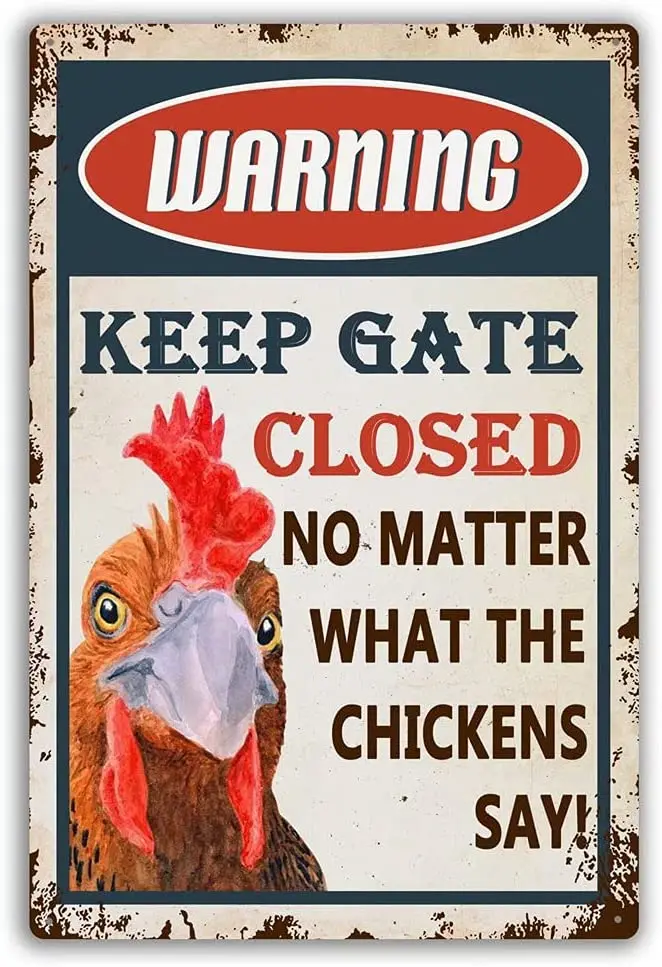 

Homega Farm Rooster Metal Sign,Warning Thin Signs -Keep Gate Closed No Matter What The Chickens Say,Farmhouse Vintage Wall Plaqu