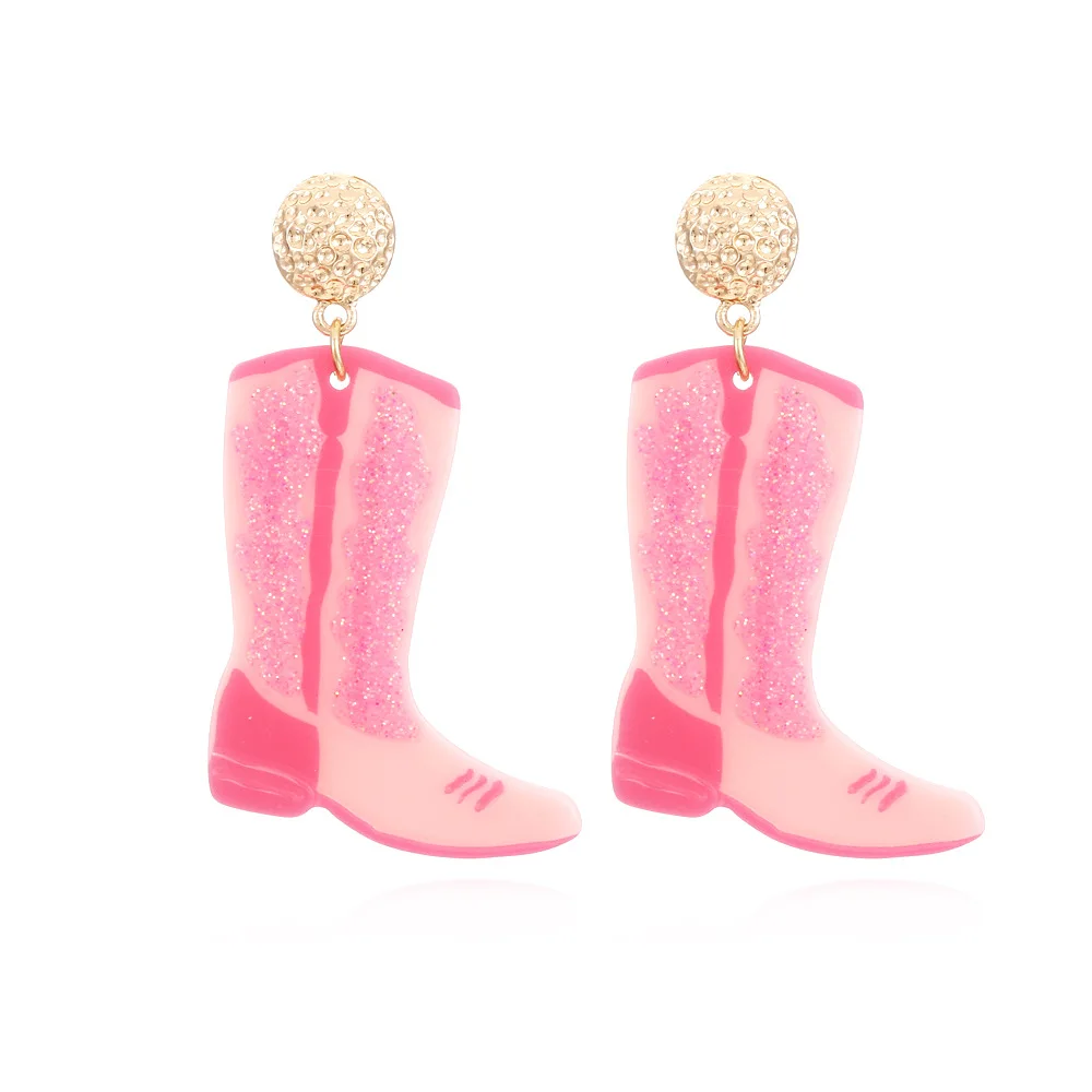 

XUYE Earings European and American color texture acrylic cowboy boot earrings personality retro print plate boots earrings woman