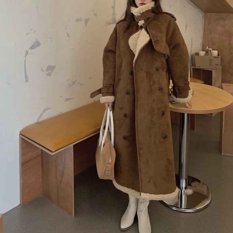 New Mid-length Button Cotton Jacket Women Winter 2023 Women's Deerskin Cashmere Lamb Wool Coat Fashion Outer Wear Thick Coat