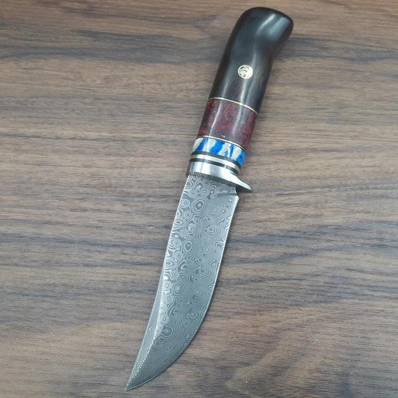 Рукоятка из черного дерева ручной работы дамасский нож с фиксированным лезвием