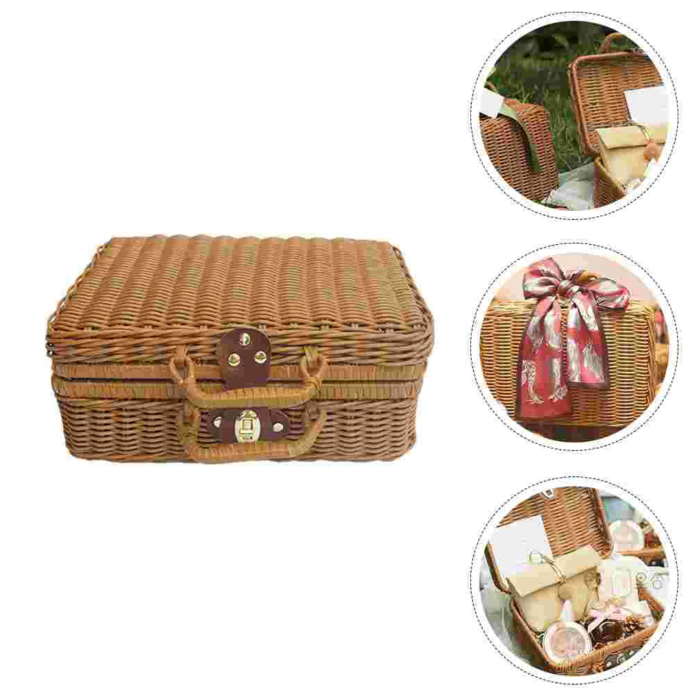 

Vintage Suitcase Flower Pot Outdoor Household Box Gift Food Storage Basket Plastic Retro Box Travel Hand-held Box