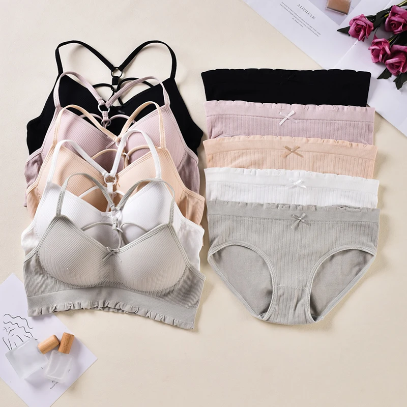 

Solid Color Bra Lingerie Set for Women Soft and Comfortable Underwear Sexy Bra and Panty Set Bow Tie Decoration