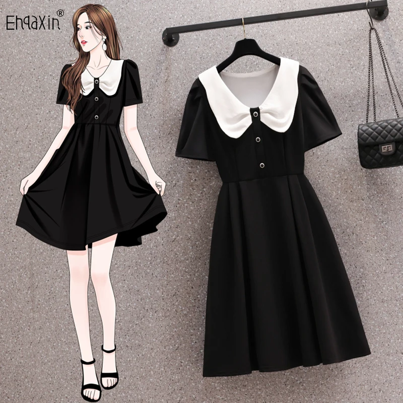 EHQAXIN New Women's Dress Fashion Summer 2023 French Simple Loose Short Sleeve Elegant A-Line Dresses For Ladies M-4XL