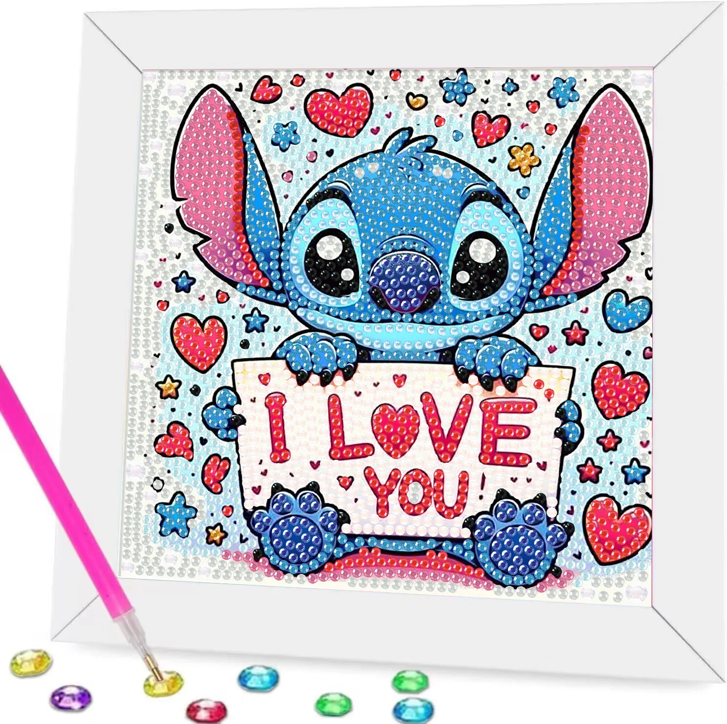 Фото Брелок Disney Lilo & Stitch с кристаллами и бриллиантами 5D DIY, акриловый пояс с вышивкой крестом, комплект рамки для пары, подарок на день рождения ручной работы №3