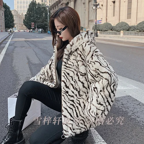 

Real Rex Rabbit Fur Coat Women Winter Jacket Women Clothing Fashion Korean Fur Jacket White Office Lady Hooded Fur Jackets Zm658