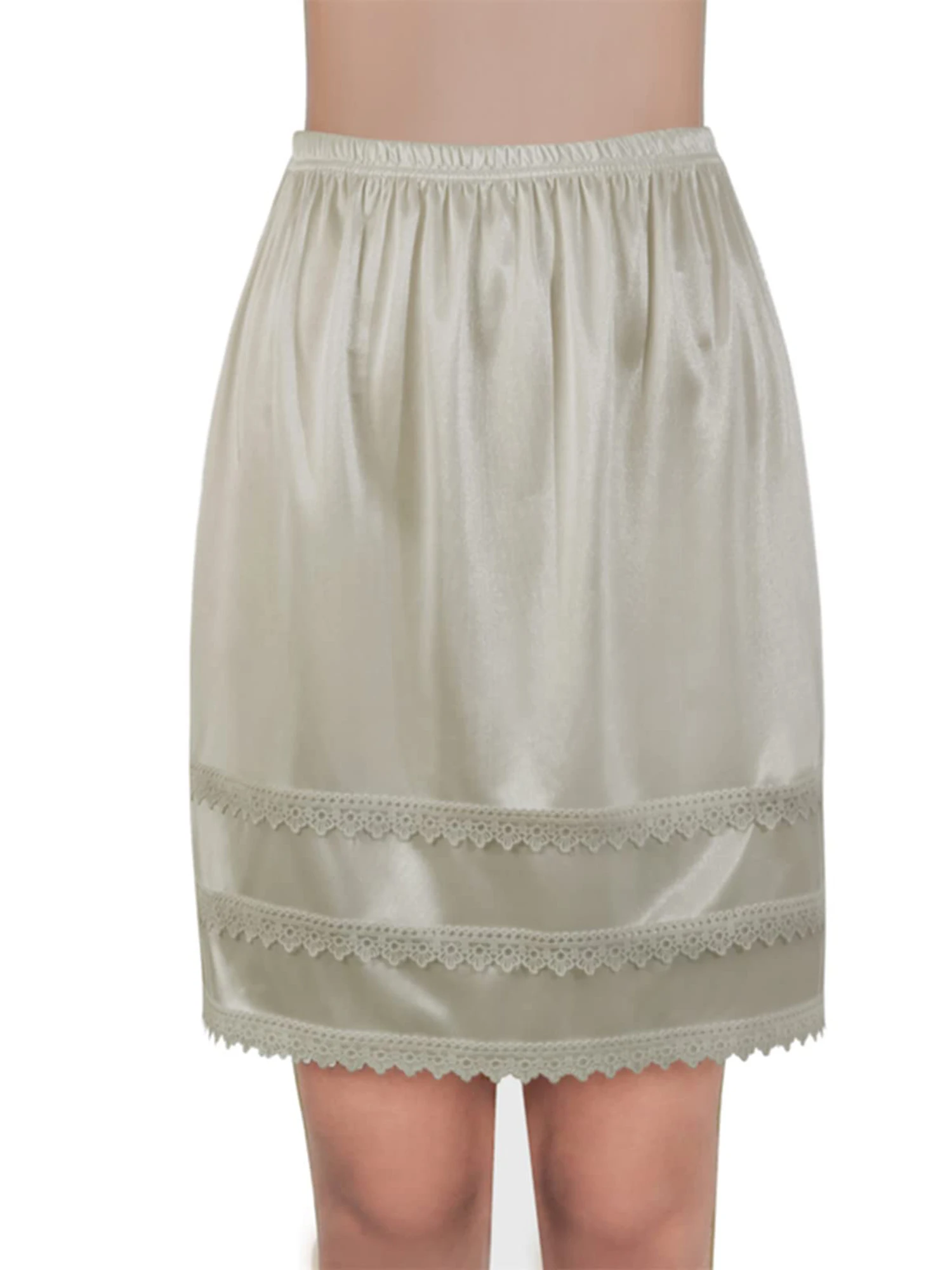 Women s Lace Trim Satin Half Slip Petticoat Elastic Waist Underskirt Extender for Dresses