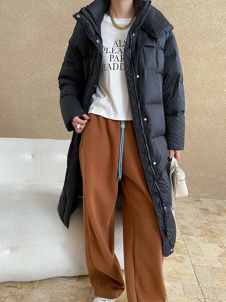 Женский пуховик EAM с капюшоном и длинными рукавами