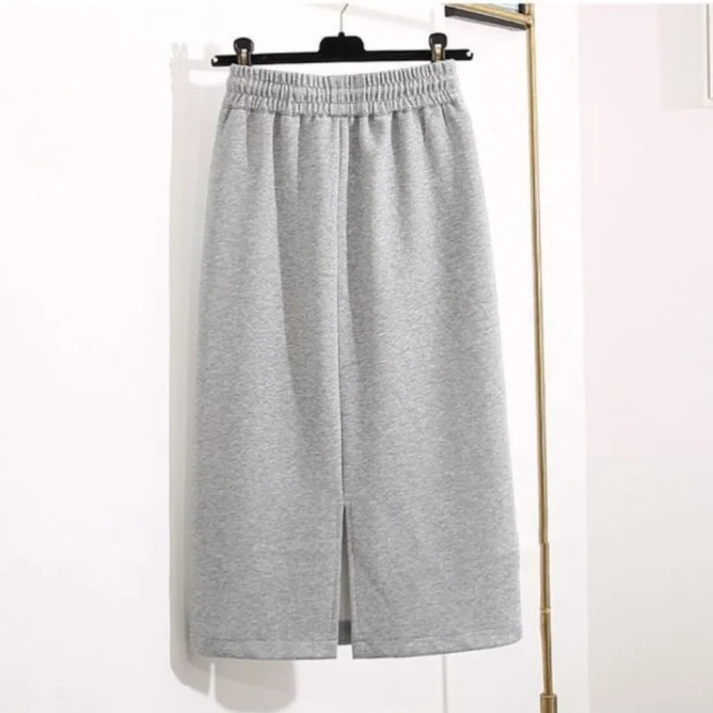 Женская юбка-свитер средней длины с высокой талией и поясом на резинке