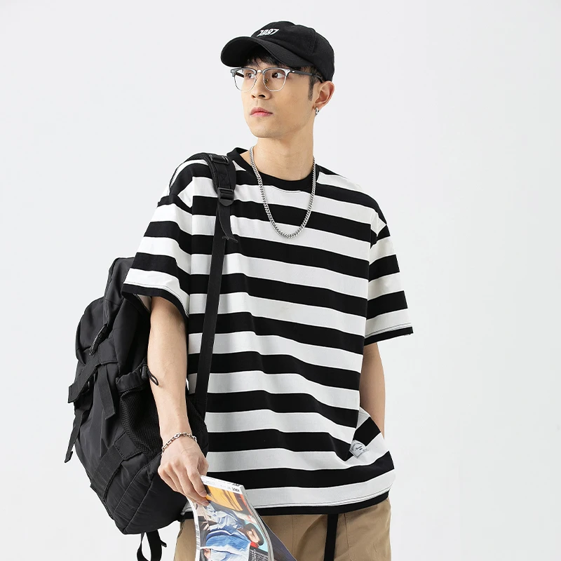 

Men's clothing 2022 Summer Fashion t shirt NEW VINTAGE Striped Oversized T-shirt High quality Cotton short sleeve Top