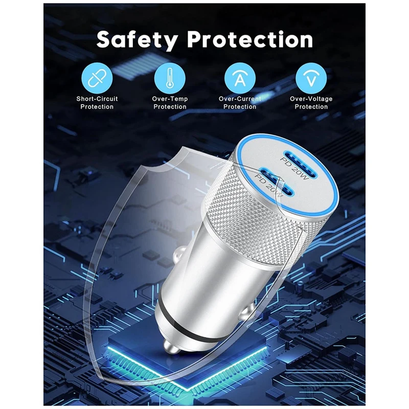 Автомобильное зарядное устройство 2 шт./упаковка 40 Вт два порта USB C