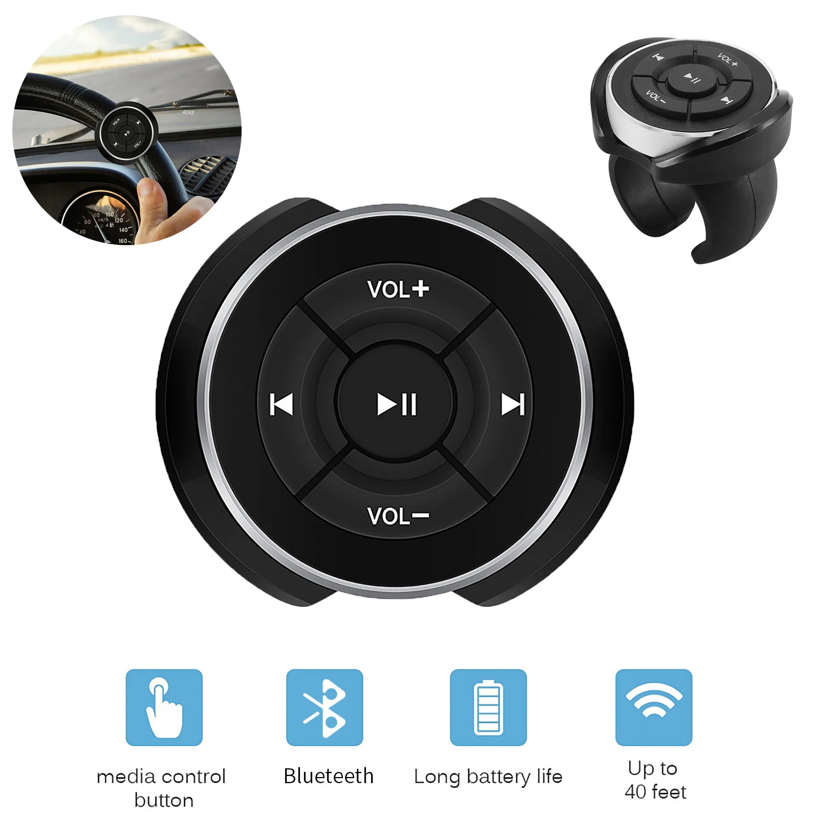 

Автомобильный пульт дистанционного управления на руль, беспроводная Bluetooth-кнопка для воспроизведения музыки, подходит для Android, IOS, телефонов, планшетов, мотоциклов, велосипедов