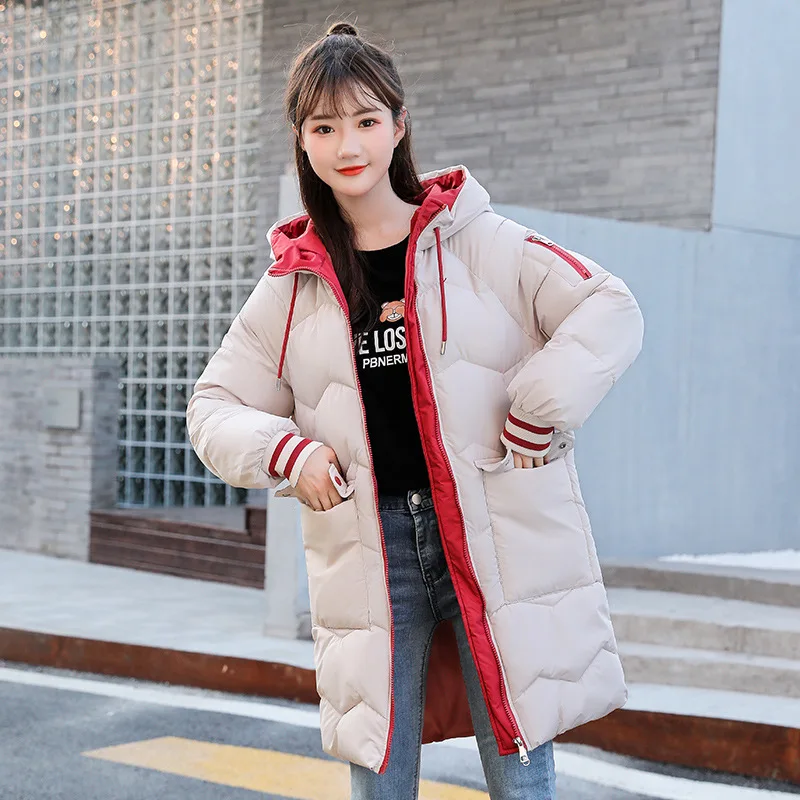 Women's Autumn Winter Coat Pike Hooded Mid-length Padded Jacket Korean Fashion Plus Size Loose Free Shipping Keep Warm Jacket Za