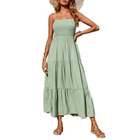 womens dress spaghetti strap sleeveless ruched solid color casual long dresses smlxl