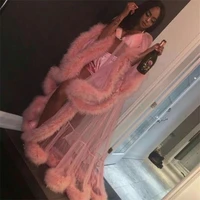 customise pink womens prom dresses fur edge long party gowns see thru sexy maternity photography dress