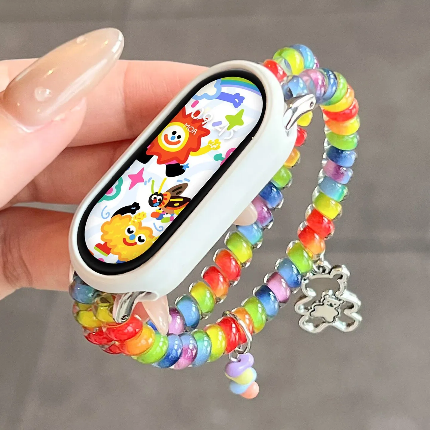 Ремешок с плоскими бусинами в градиентных цветах для Xiaomi Mi Band 10 9 8, подвеска-бабочка и луна для Redmi Watch 6 5 4, милый ювелирный браслет для девушек. (art.: 3920dcc91e573) - 3920dcc91e573
