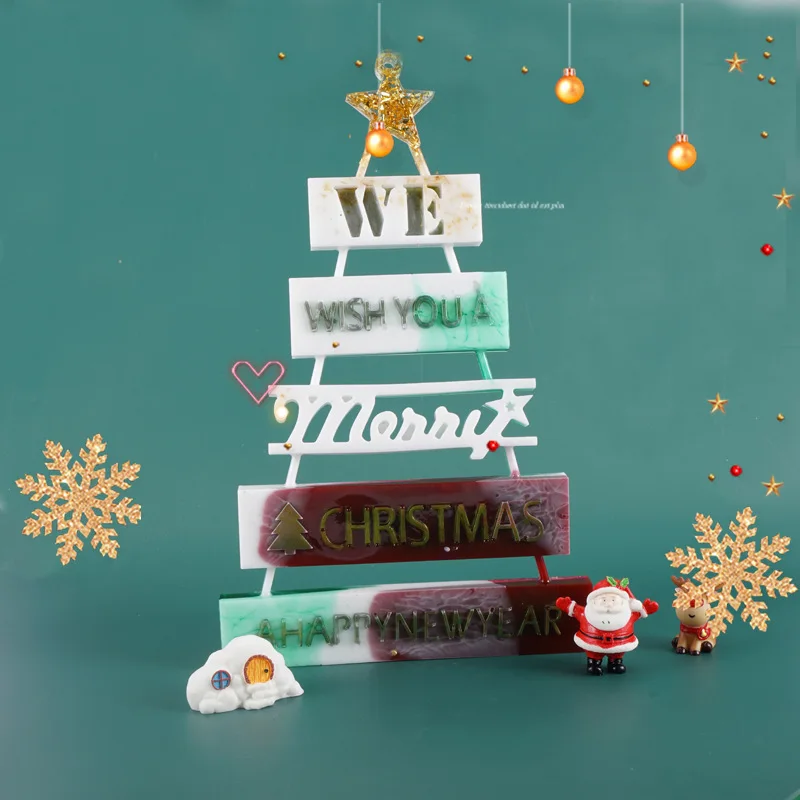 

DIY Christmas Silicone Mold 2022 New Year Letters Alphabet Silicone Epoxy Resin Forms Xmas Doorplate Decoration for Crafts 3d