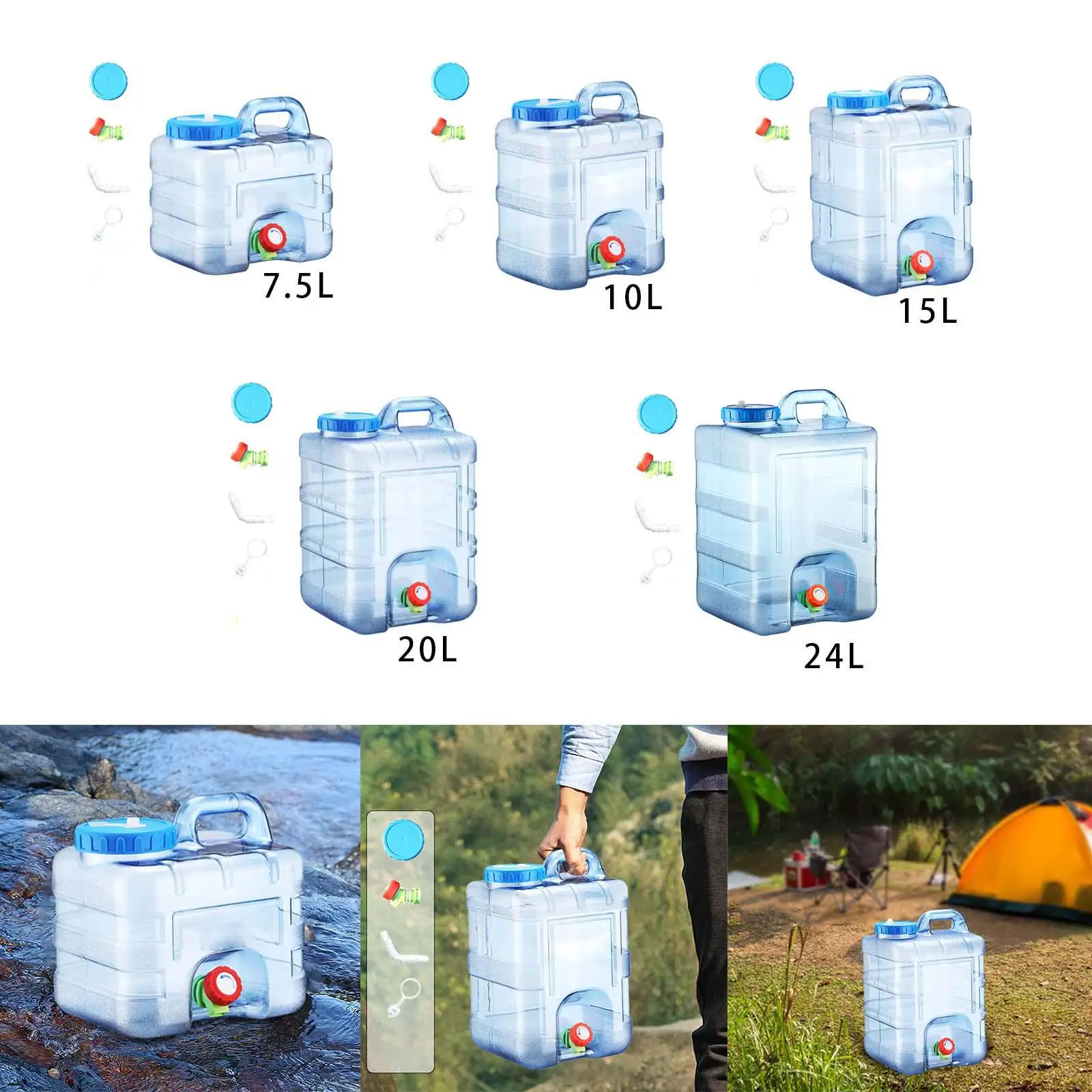 

Camping Water Container with Faucet Water Bucket Multipurpose Reusable Easily Clean Water Barrel 10cm Opening Mouth for Camping