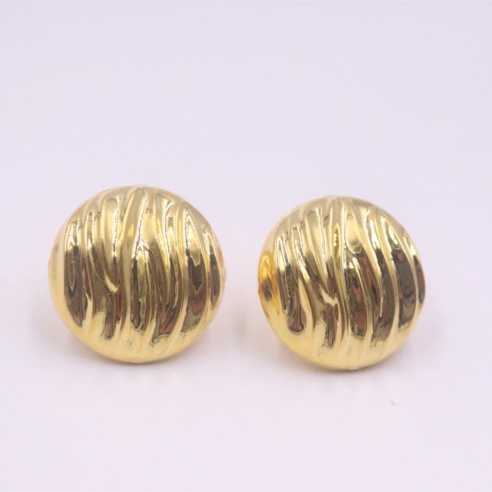 

Real Pure 18K Yellow Gold Stud Women Lucky Carved Stripes Round Earrings 3.8-4g