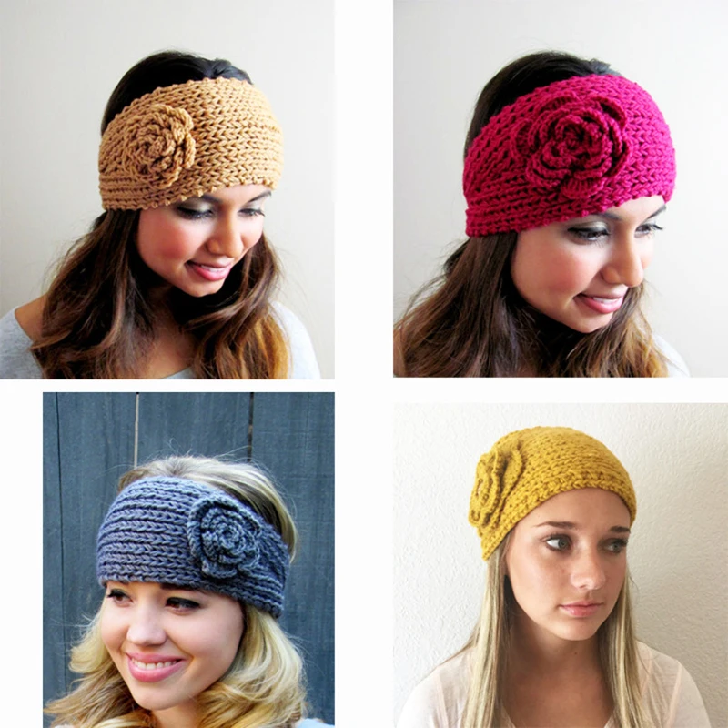 

Вязаный крючком головной убор с пуговицами цельный вязаный шерстяной ободок широкий эластичный ободок для волос обогреватель для ушей цветов ободок