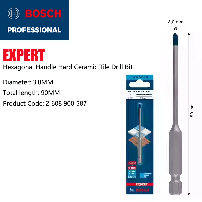 

Bosch с шестиугольной ручкой, бита для керамической плитки, обновленная версия, керамическая плитка из твердого сплава, EXPERT HEX-9 бит, аксессуары для электроинструментов