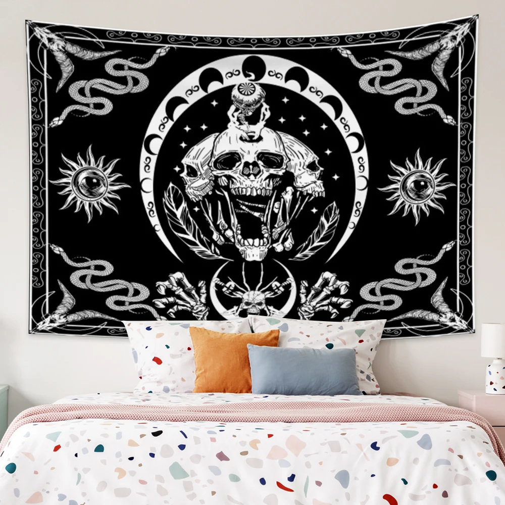 

Witchcraft Tarot Skull Tapestry Astrology Divination Wall Hanging Mandala Psychedelic Aesthetic Room Hippie Decor Living Home