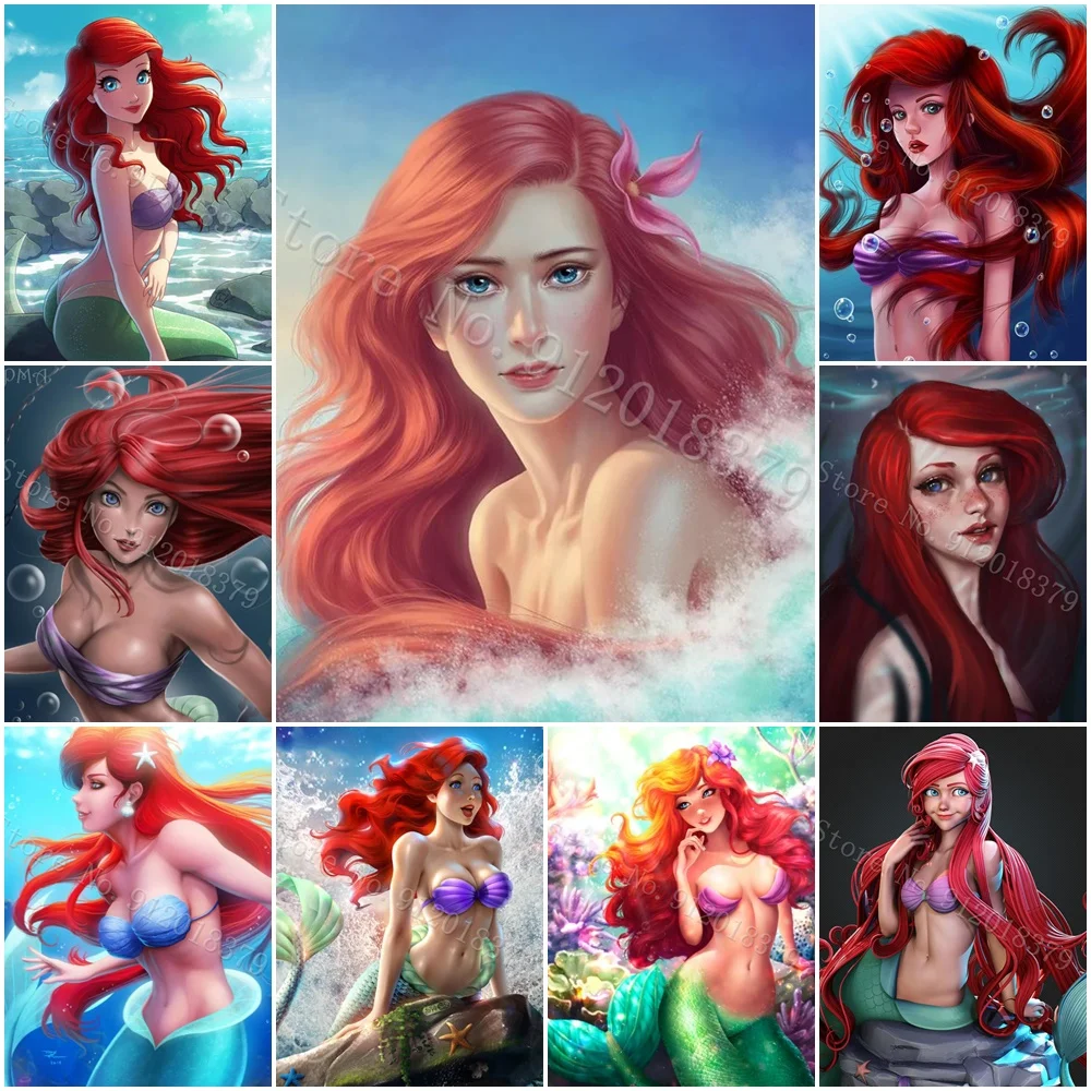 

The Little Mermaid Disney 5D Diy Diamond Painting Cartoon Disney Princess Ariel Full Drill Diamond Embroidery Cross Stitch Decor