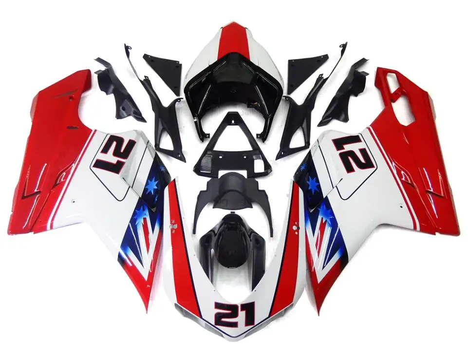 Комплект обтекателей для мотоцикла из АБС-пластика, подходит для Ducati 848, 1098, 1198, evo, 2007, 2008, 2009, 2010, 2011, 2012, кузов с номером 21