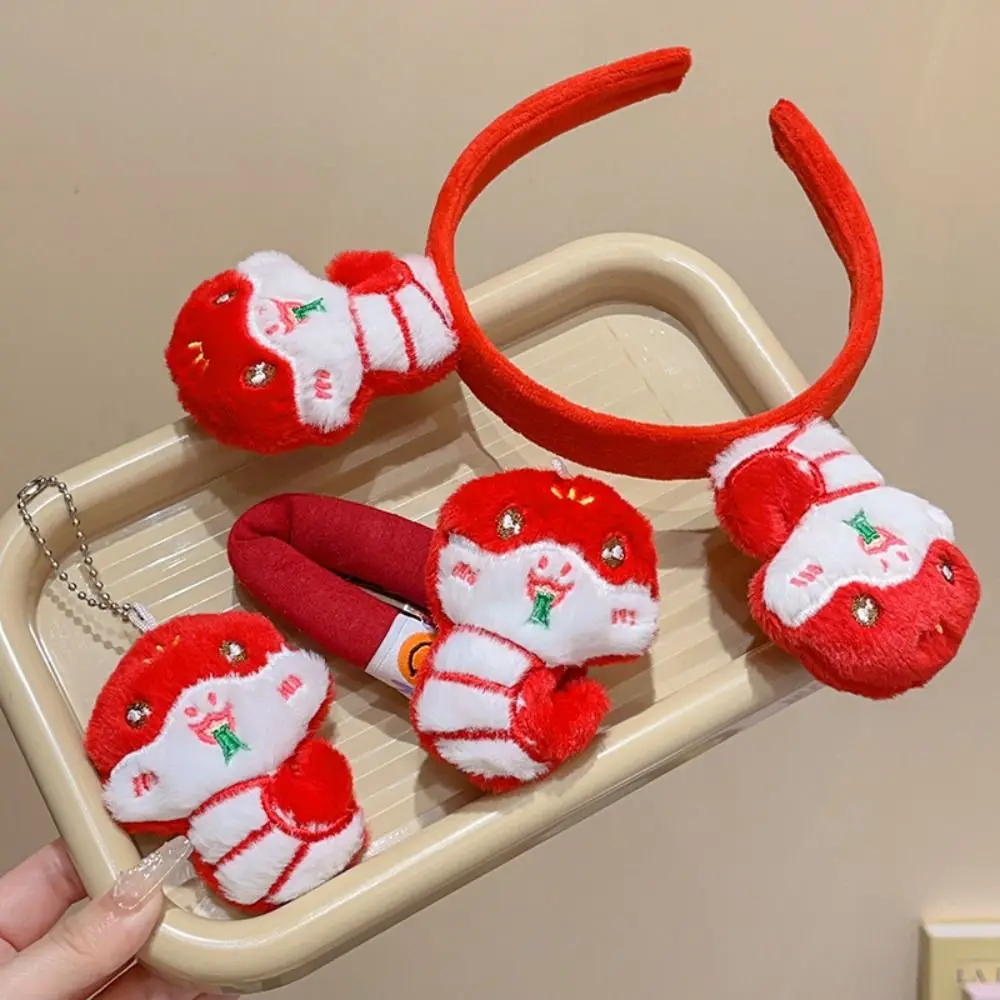 Красная повязка на голову с Новым годом 2024 изображением льва заколка для волос