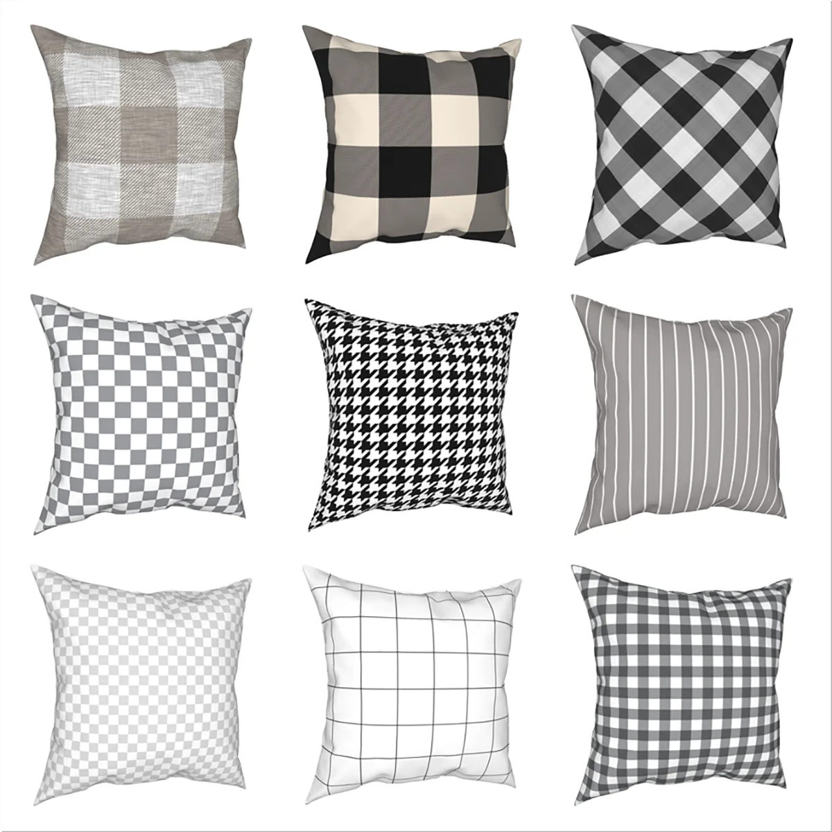 

Buffalo Plaid Striped Gingham Pattern Pillowcase Cushion Cover Gift Check Black White Grey Pillow Case Cover Home 45X45cm